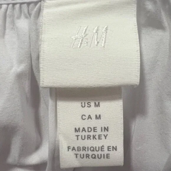 H&M White Cotton Elbow Length Maxi Dress Tie Back Size Medium - Picture 7 of 10